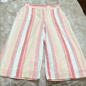 Cremieux Coral and Cream Striped Wide Leg Pants